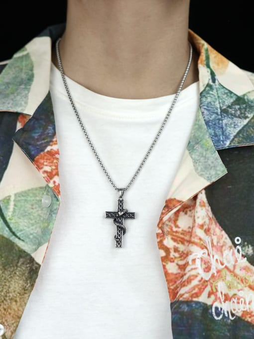 Open Sky Titanium Steel Cross Religious Hip Hop Necklace 1
