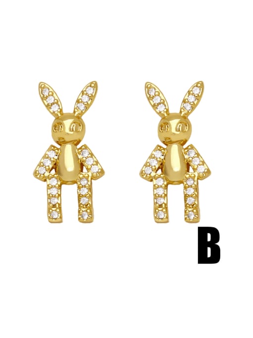 B Brass Cubic Zirconia Animal Rabbit Cute Stud Earring