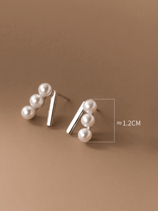 Rosh 925 Sterling Silver Imitation Pearl Geometric Minimalist Stud Earring 4