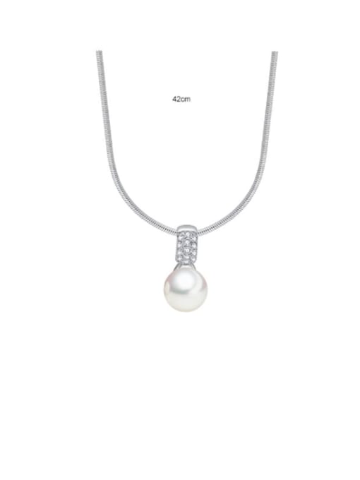 BLING SU Copper Imitation Pearl Gray Round Minimalist Necklace 2
