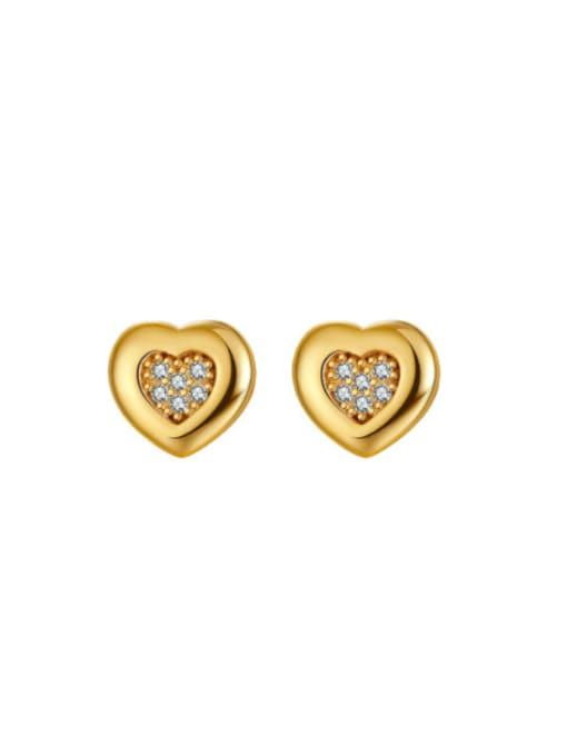 14K gold 925 Sterling Silver Cubic Zirconia Heart Minimalist Stud Earring