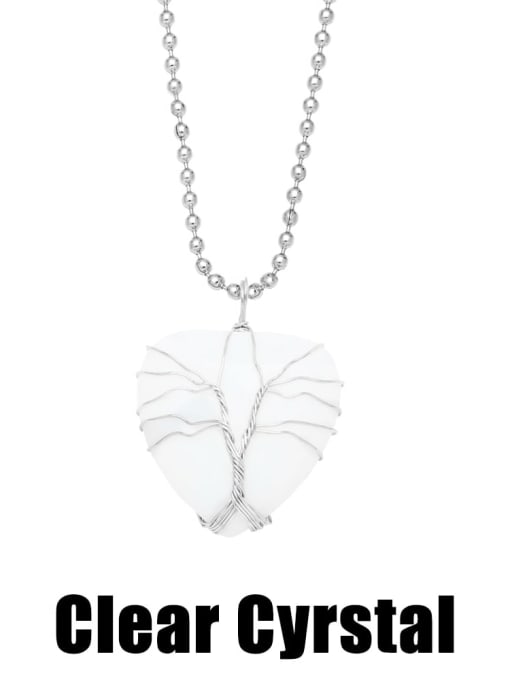 Clear Crystal Brass Natural Stone Heart Vintage Necklace