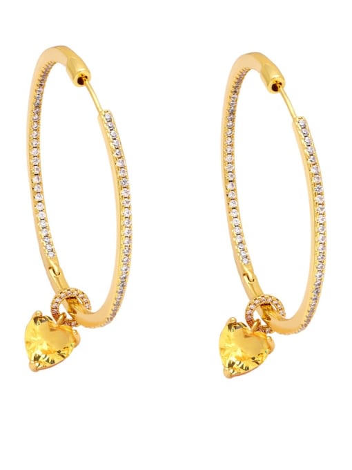 yellow Brass Cubic Zirconia Heart Vintage Huggie Earring