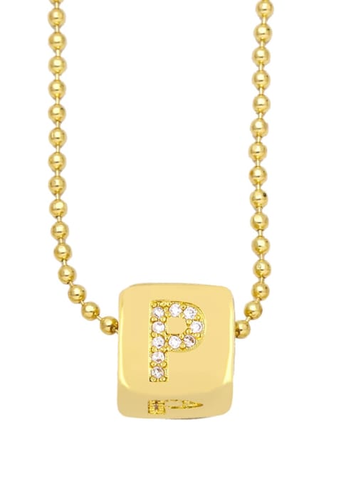 P Brass Cubic Zirconia Letter Vintage square Pendant Necklace