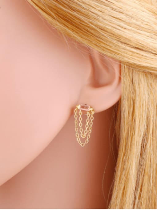 CC Brass Glass Stone Tassel Minimalist Drop Earring 1