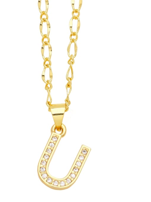 U Brass Cubic Zirconia Letter Hip Hop Necklace