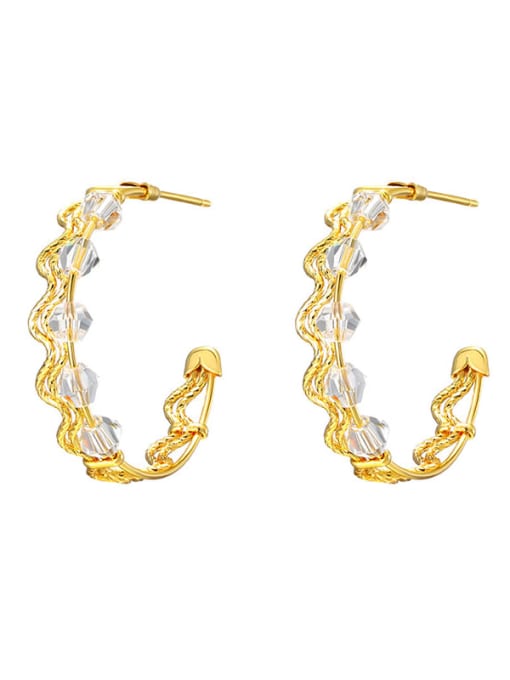 24K Gold Plated Alloy Bead Round Trend Hoop Earring