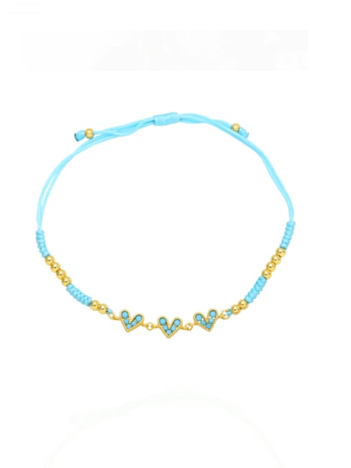 Light blue Brass Cubic Zirconia Weave Bohemia Adjustable Bracelet