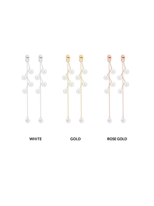 A gold Zinc Alloy Imitation Pearl White Tassel Trend Threader Earring
