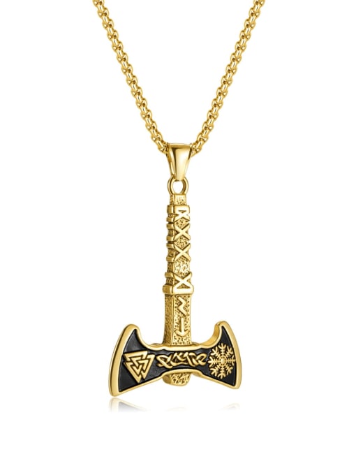2222 gold  (shaped Pearl Chain 3*55CM) Stainless steel Irregular Hip Hop Ax Pendant Necklace
