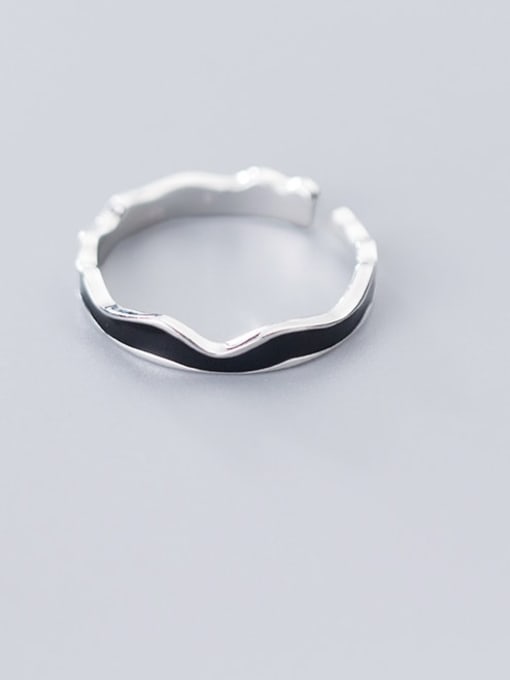 Rosh 925 Sterling Silver Enamel Black Irregular Minimalist  Wave Free Size Ring 1