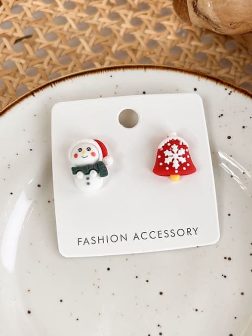 G Snowman bell Alloy Multi Color Enamel Christmas Seris Cute Stud Earring