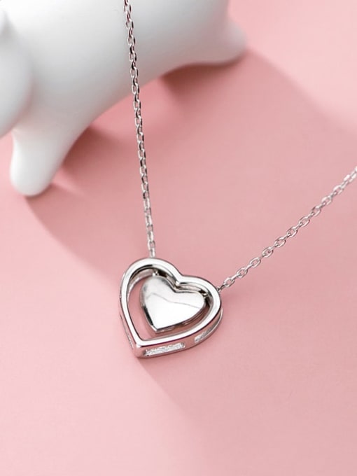 Rosh 925 Sterling Silver Minimalist  Double Layer Heart   Pendant  Necklace 2