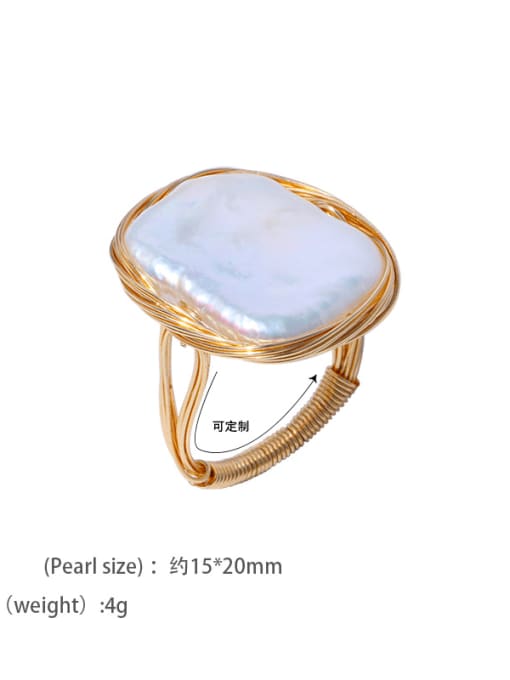 white Brass Freshwater Pearl Geometric Vintage Band Ring