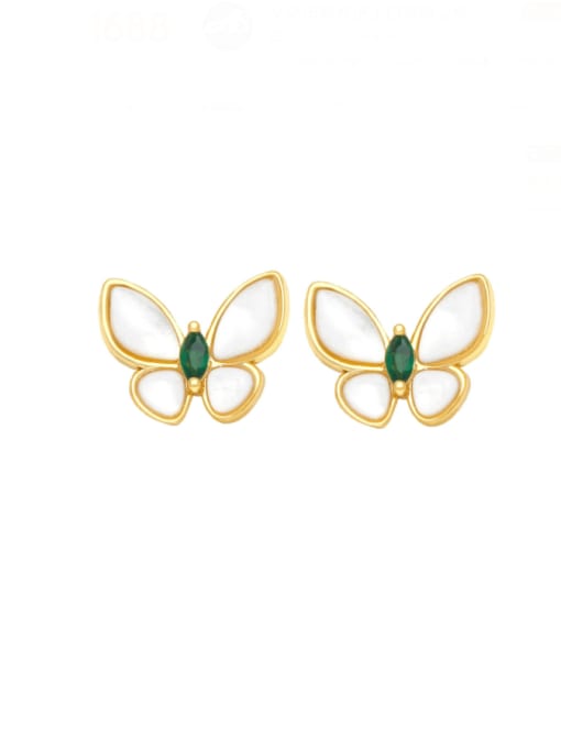 green Brass Shell Butterfly Minimalist Stud Earring
