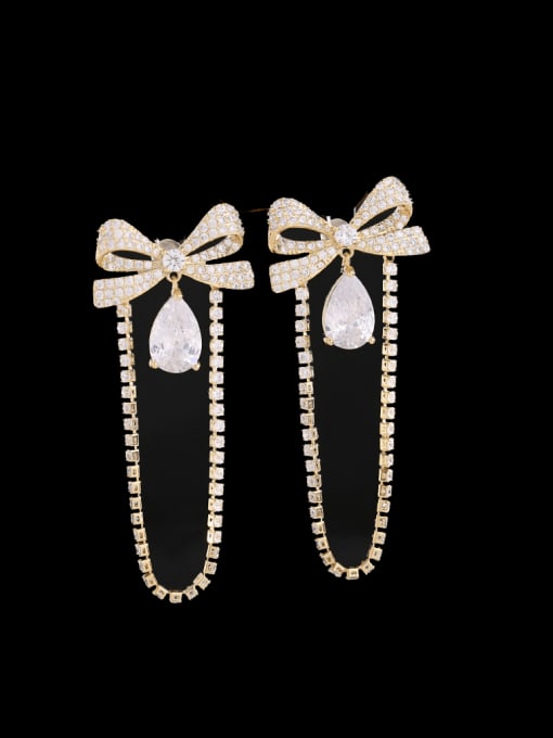 Luxu Brass Cubic Zirconia Bowknot Tassel Luxury Earring 0