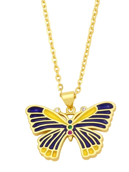 C (blue yellow) Brass Enamel Butterfly Vintage Necklace