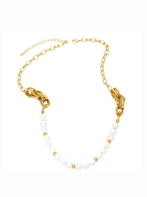 CC Brass Freshwater Pearl Geometric Hip Hop Necklace
