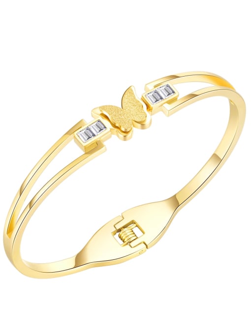 1002 gold plated bracelet Titanium Steel Rhinestone Butterfly Minimalist Band Bangle