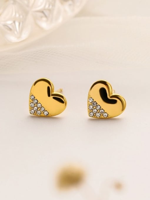 18K gold Titanium Steel Rhinestone Heart Minimalist Stud Earring