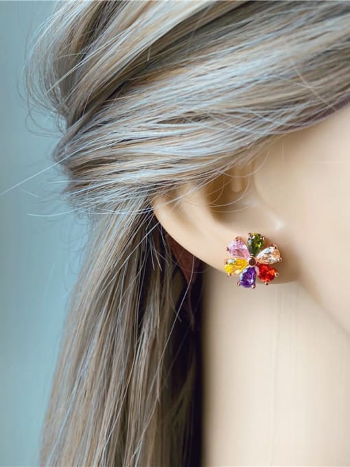 DUDU Brass Cubic Zirconia Flower Luxury Stud Earring 1