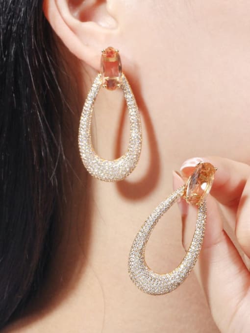 L.WIN Copper With Rose Gold Plated Luxury Hollow Water Drop Drop Earrings