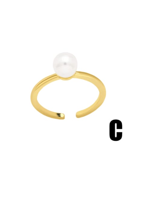 C Brass Imitation Pearl Heart Vintage Band Ring