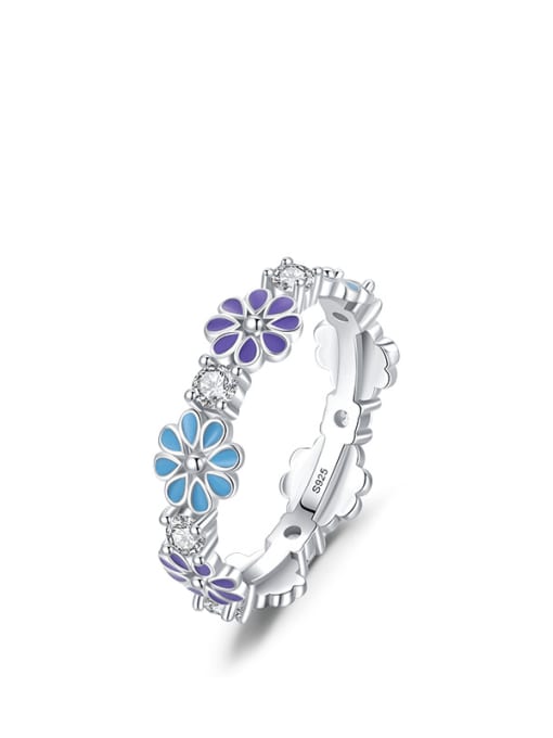 MODN 925 Sterling Silver Enamel Flower Cute Band Ring