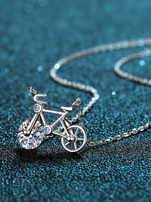 MOISS Sterling Silver Moissanite Irregular  Bike Dainty Pendant Necklace 2