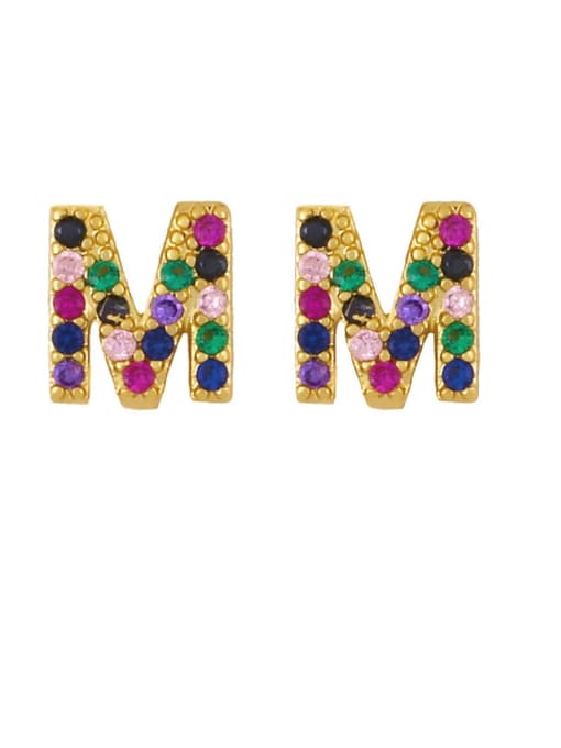 M Brass Cubic Zirconia Letter Minimalist Stud Earring