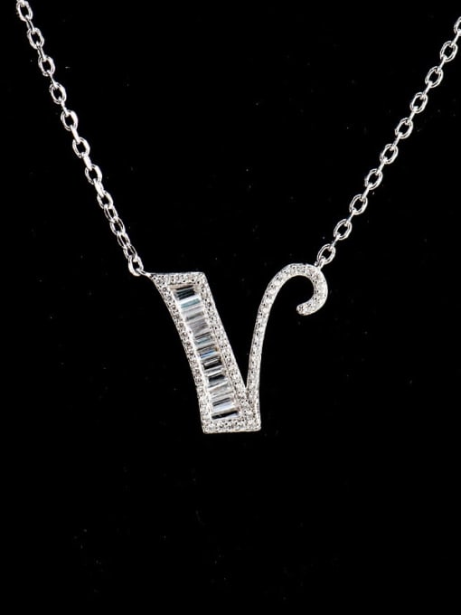 V 925 Sterling Silver Cubic Zirconia Letter Dainty Necklace