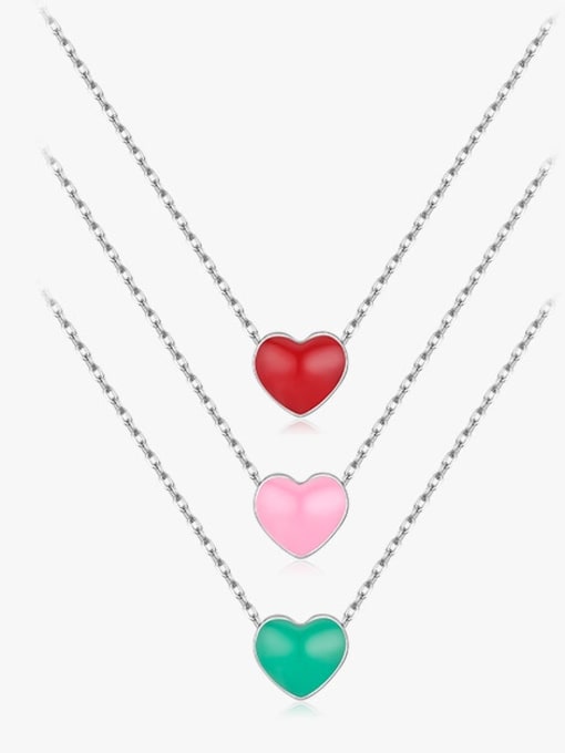 MODN 925 Sterling Silver Enamel Heart Minimalist Necklace