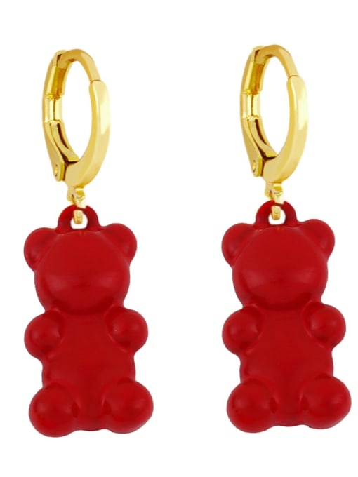 red Brass Enamel Icon Vintage Huggie Earring