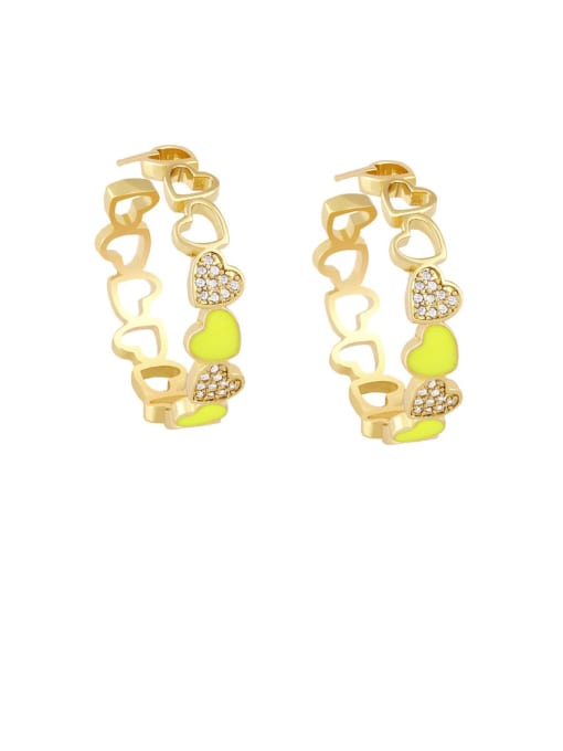 yellow Brass Cubic Zirconia Enamel Heart Minimalist Huggie Earring