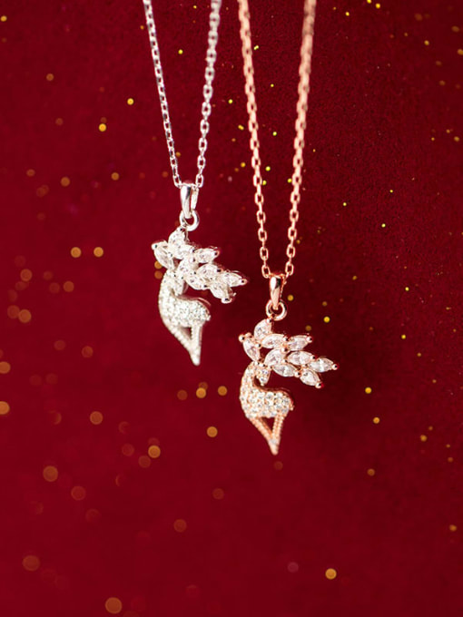 Rosh 925 Sterling Silver With Cubic Zirconia Minimalist Deer Christmas Necklaces 2