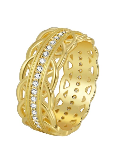 Gold Zircon Ring Brass Rhinestone Geometric Minimalist Band Ring