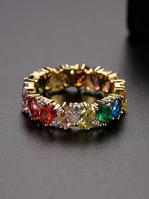 BLING SU Copper Cubic Zirconia Multi Color Geometric Dainty Band Ring 4