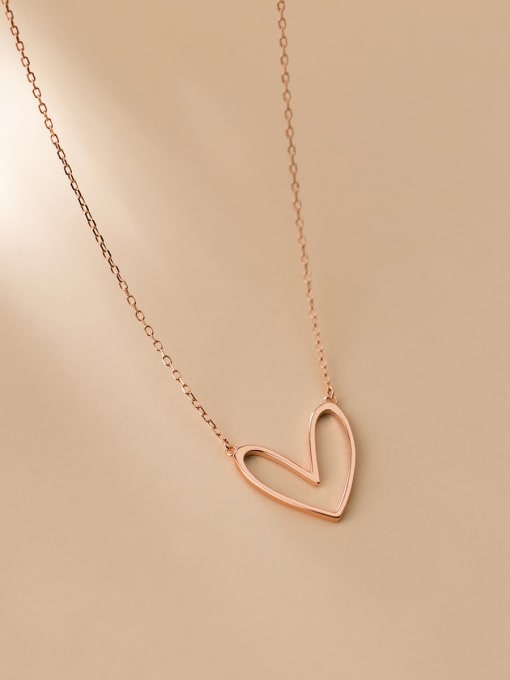 Rosh 925 Sterling Silver Hollow Heart Minimalist Necklace 2