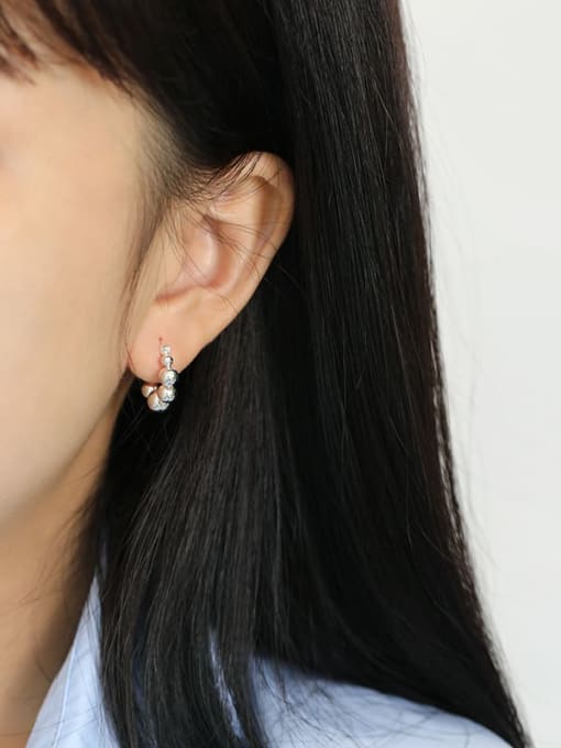 DAKA 925 Sterling Silver Bead Geometric Minimalist Huggie Earring 3