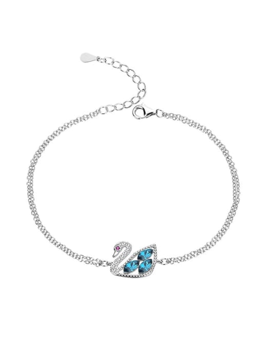 JYSL 012 (Sea Blue) 925 Sterling Silver Austrian Crystal Swan Classic Bracelet