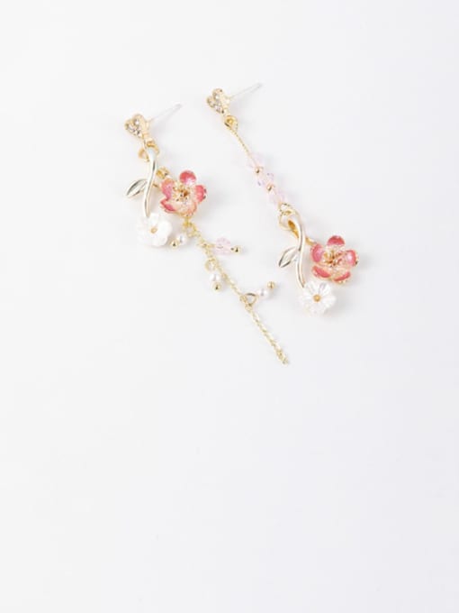Girlhood Brass  Asymmetry Shell Multi Color Flower Trend Chandelier Earring 1