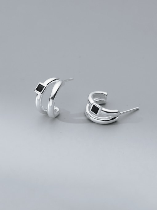 Rosh 925 Sterling Silver Cubic Zirconia Irregular Minimalist Stud Earring