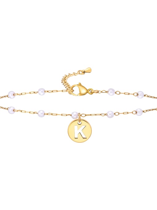 JC 175G K Stainless steel Imitation Pearl Letter Minimalist Anklet