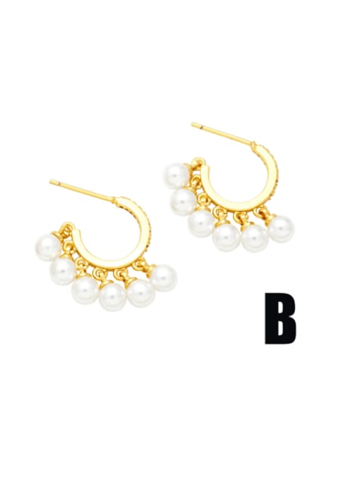 B Brass Imitation Pearl Butterfly Vintage Huggie Earring