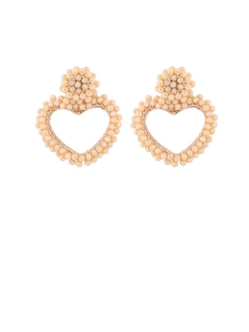 CC Brass Hand-woven rice beads heart earrings Drop Earring 2
