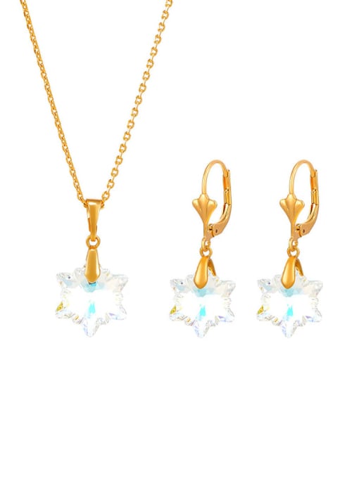 Magic white Alloy Crystal Dainty Star Earring and Necklace Set