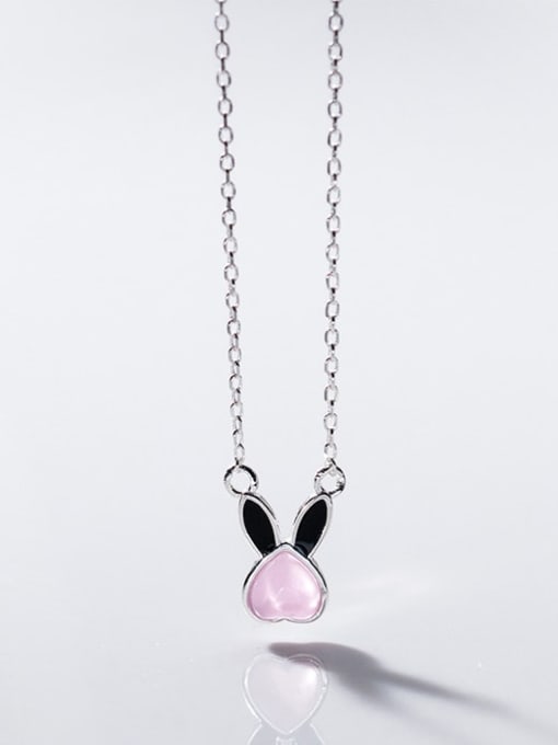 Black Drop Glue (Pink Stone) 925 Sterling Silver Cubic Zirconia Rabbit Minimalist Necklace