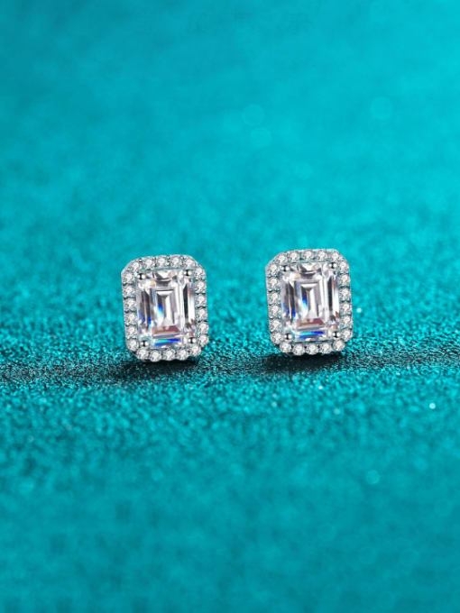 1carats + 1 carat (emerald cut) 925 Sterling Silver Moissanite Rectangle Dainty Cluster Earring