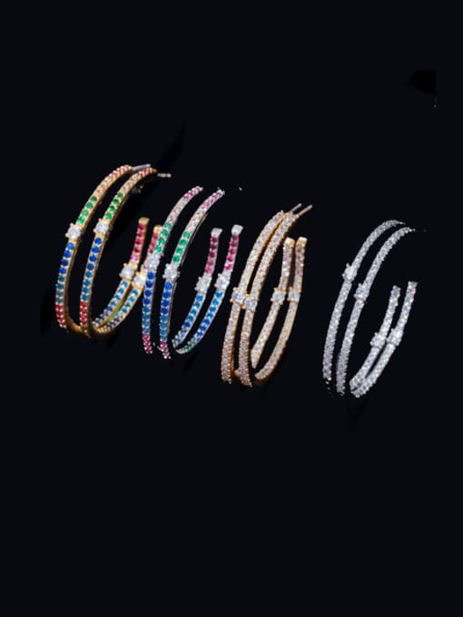 L.WIN Brass Cubic Zirconia Geometric Luxury Huggie Earring