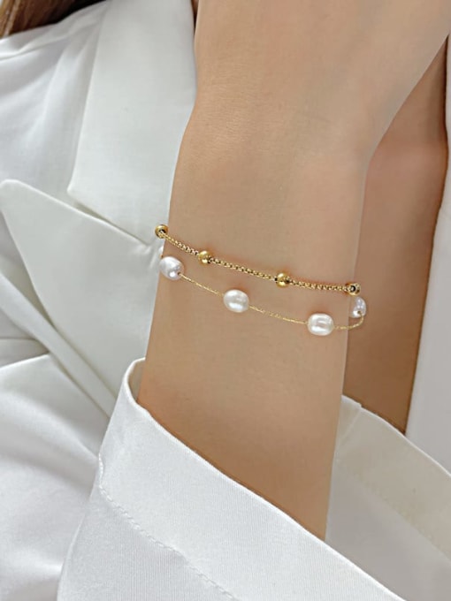 Open Sky Titanium Steel Imitation Pearl Geometric Minimalist Strand Bracelet 1
